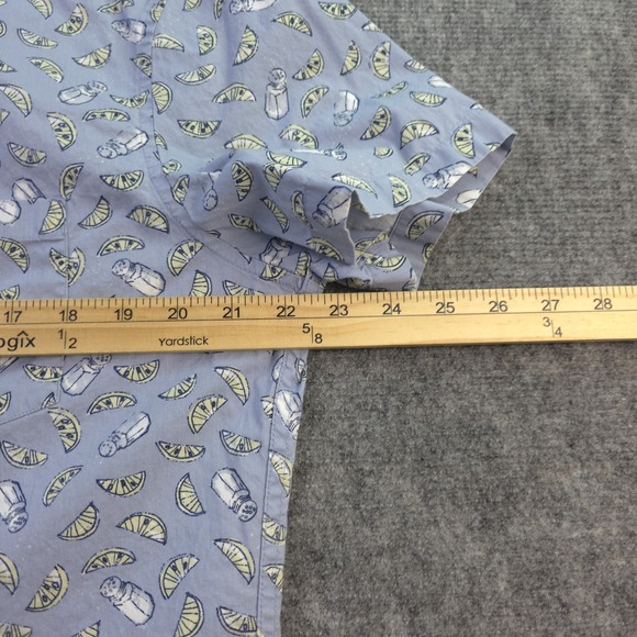 J Crew Mercantile Flex Shirt Large Blue Lemon Salt Shaker Geometric Short Sleeve - Picture 4 of 8